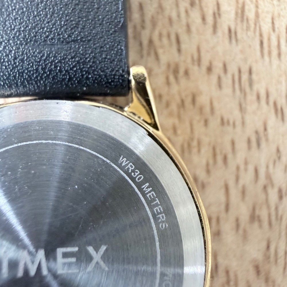Timex T2H341 Easy Reader Indiglo Gold Tone Black Leather Watch White Dial - Picture 10 of 12